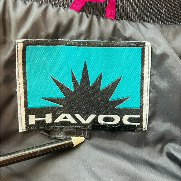 HAVOC Ski Jacket Colorblock Womens 14 Purple Black Teal 90's Zip Pockets - Picture 12 of 12